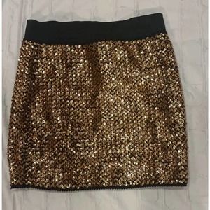 Forever 21 Womens Straight Skirt Gold Mini Lined Sequin M New